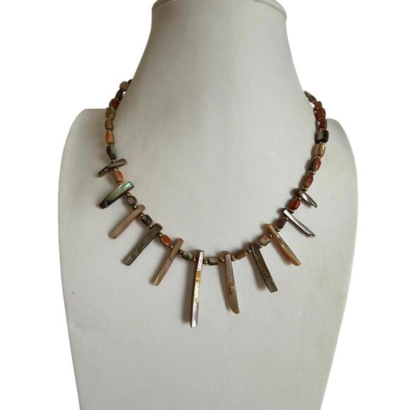Jewelry - Shell Necklace Fall Shades Abalone Bohemian Spike Handmade bib Necklace